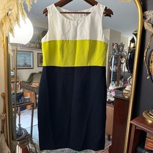 Jones Studio Color Block White, Lime, and Navy Business Casual Mini Dress